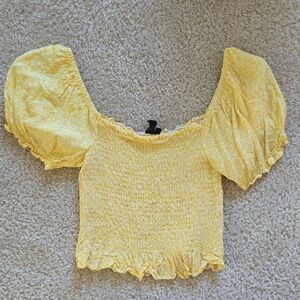 Yellow Smocked Puff Sleeve Crop Top
